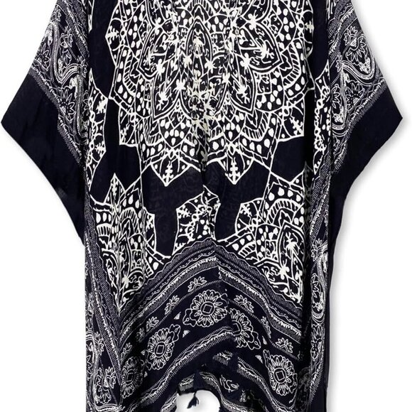 Women's Kimono Cardigan Summer Swimsuit Coverups Beach Cover Up with Floral Prin - Picture 3 of 5